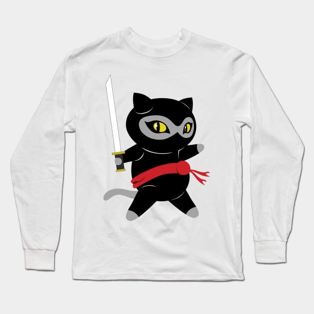 Ninja Cat Swordsman! Long Sleeve T-Shirt by The Toku Verse